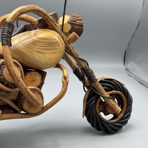 Vtg Wooden Motorcycle Chopper Folk Art Tamarind Wood Vines Woodsy Decor 15" L - Picture 15 of 16